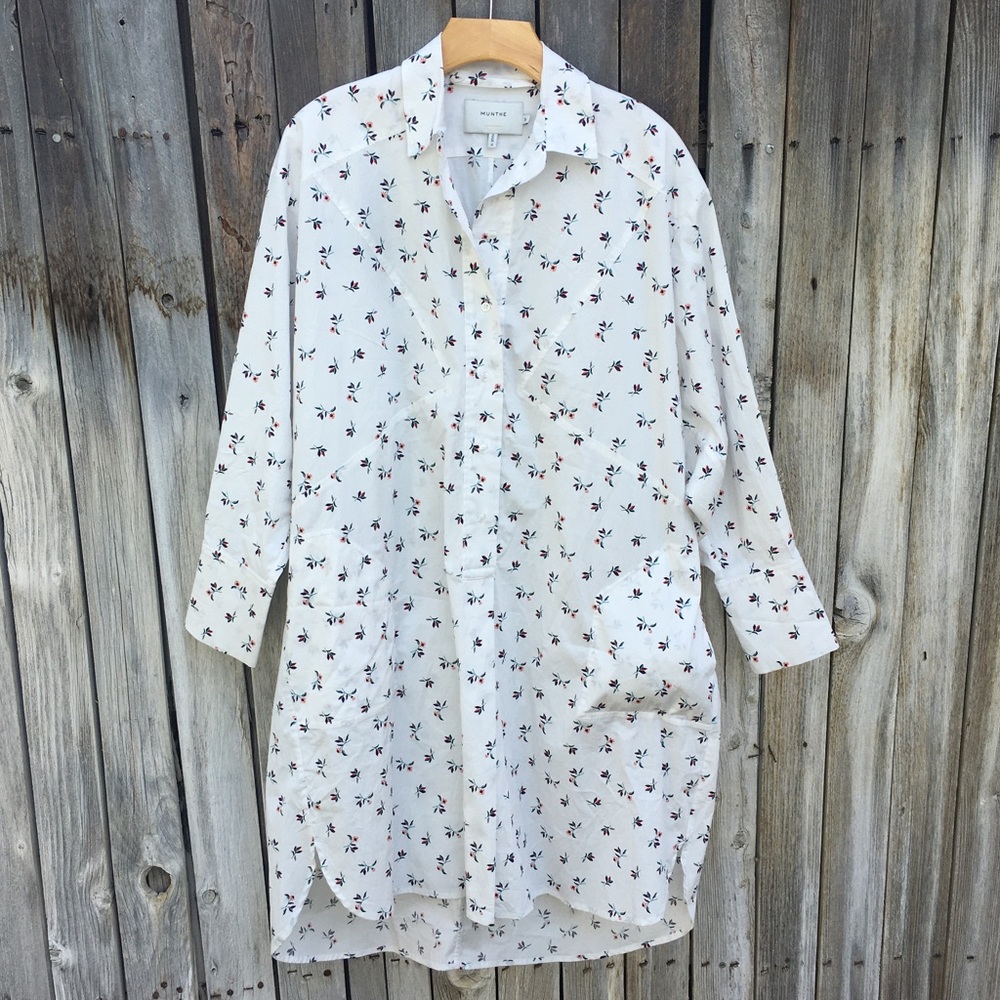 New Munthe Patrina Floral Long Sleeve Stretch Organic Cotton Shirtdress White 36 - Picture 11 of 16